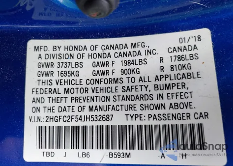 2018 Honda Civic Lx from USA, damaged, VIN 2HGFC2F54JH532687